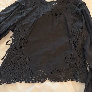 Top shop Black Eyelet Lace Long-Sleeve Top